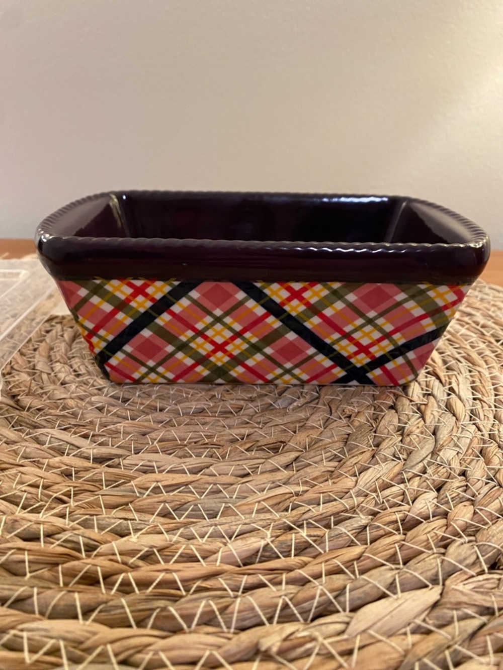 Temptations Plaid Mini 12 oz. Loaf Pan With Lid Plum Pink Green Gold - Picture 10 of 10